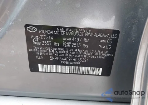 2015 Hyundai Sonata Limited из США, поврежденный, VIN 5NPE34AF9FH056294